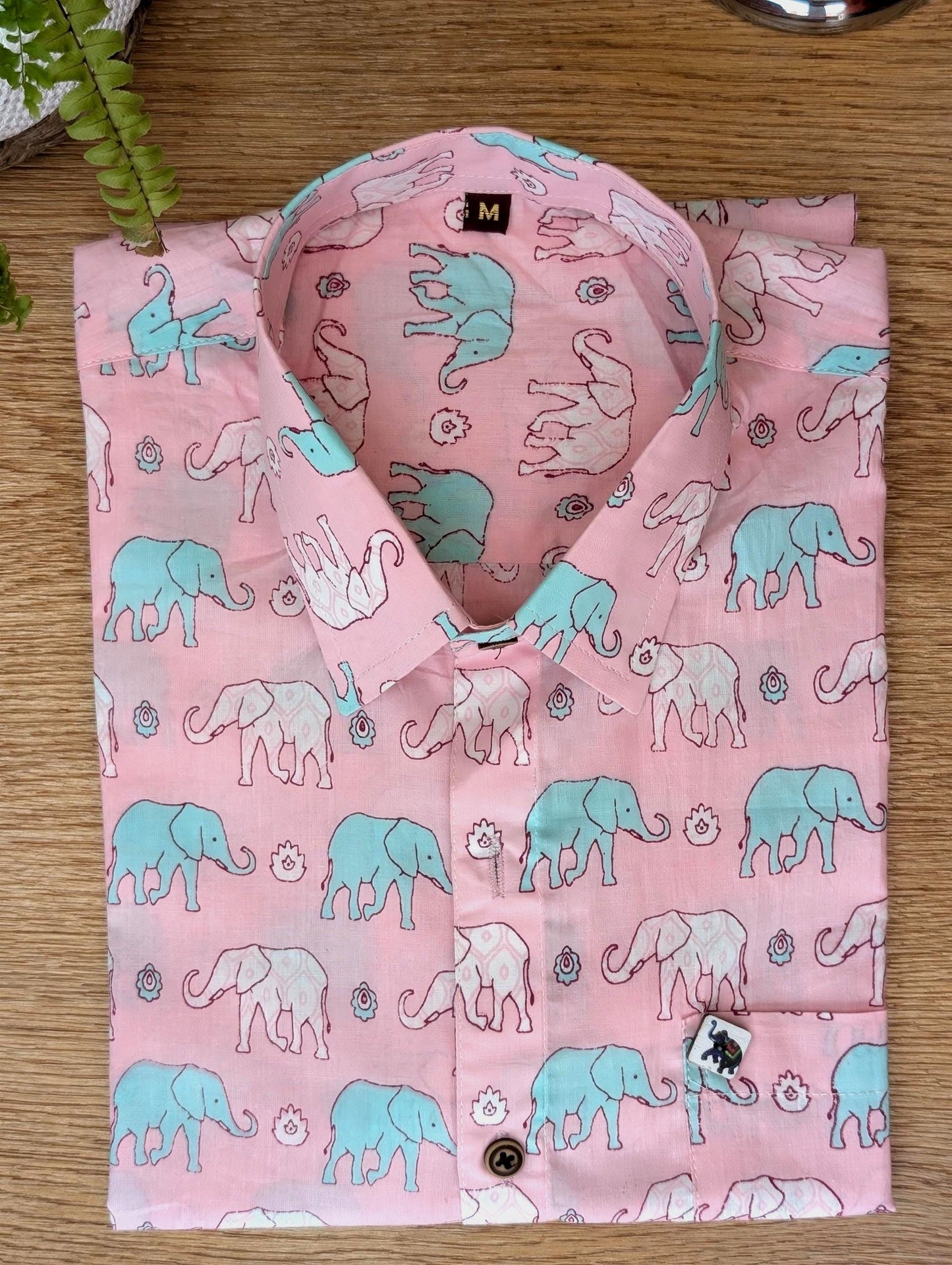 Elephant Cotton Candy Shirt - Handmade Block Print Shirt - Resort Wear - Unisex Style