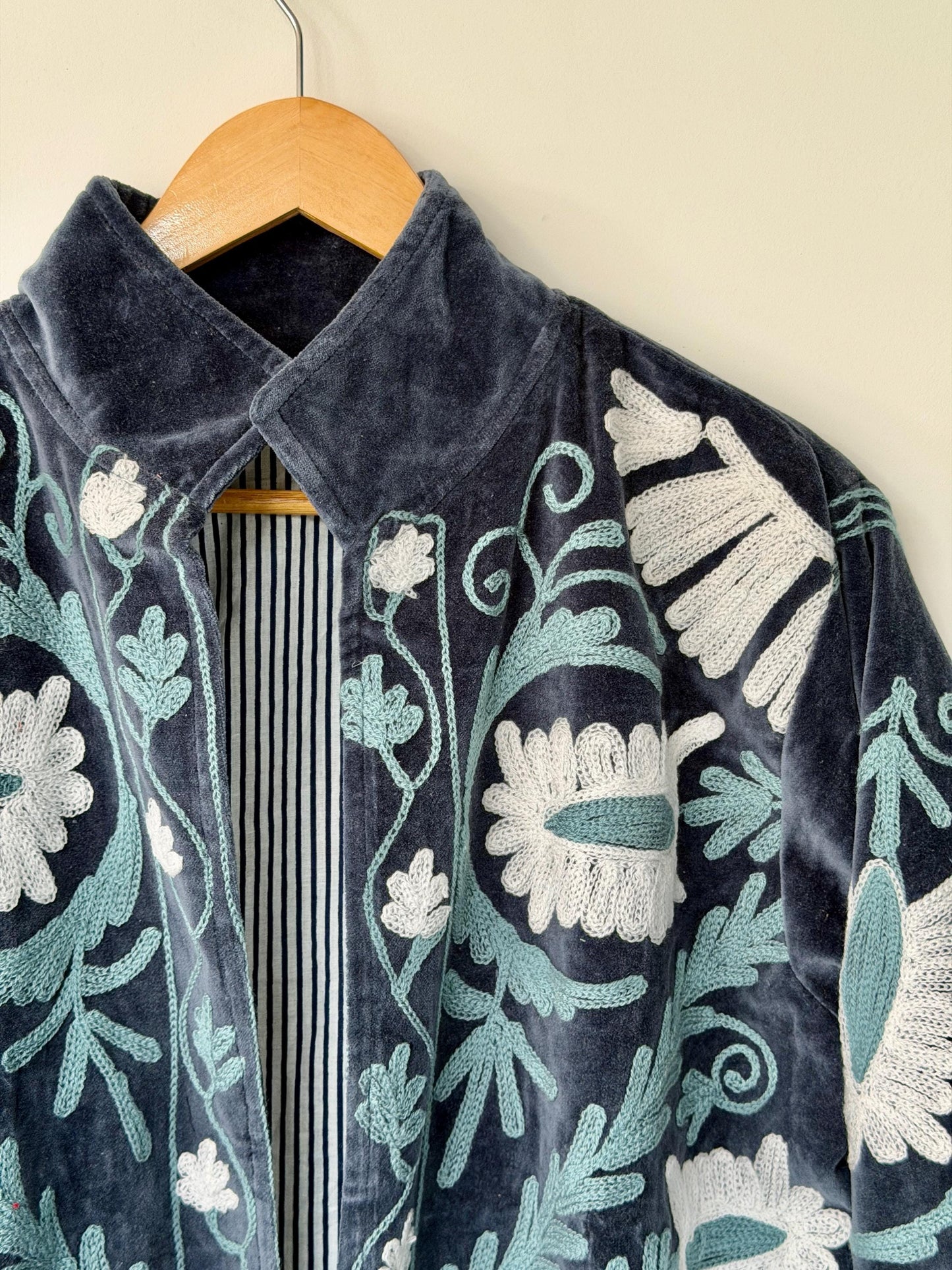 Embroidered Velvet Jacket - Bohemian Statement Velvet Coat | Free Size upto UK 16/18