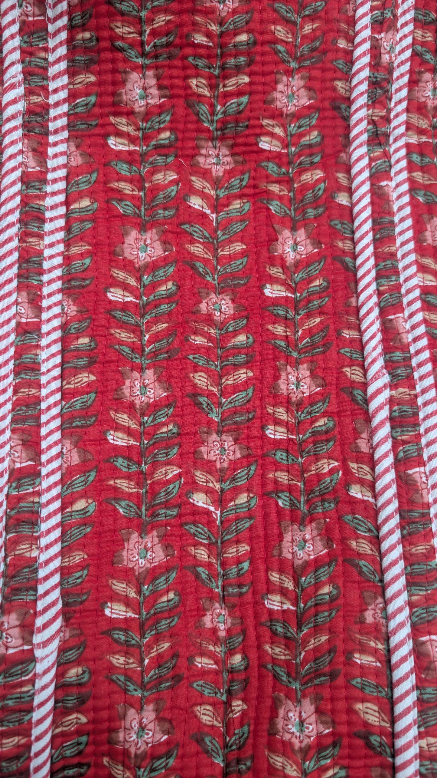 Hand Block Print Quilted Cotton Tote Bag: Holly Berry Floral