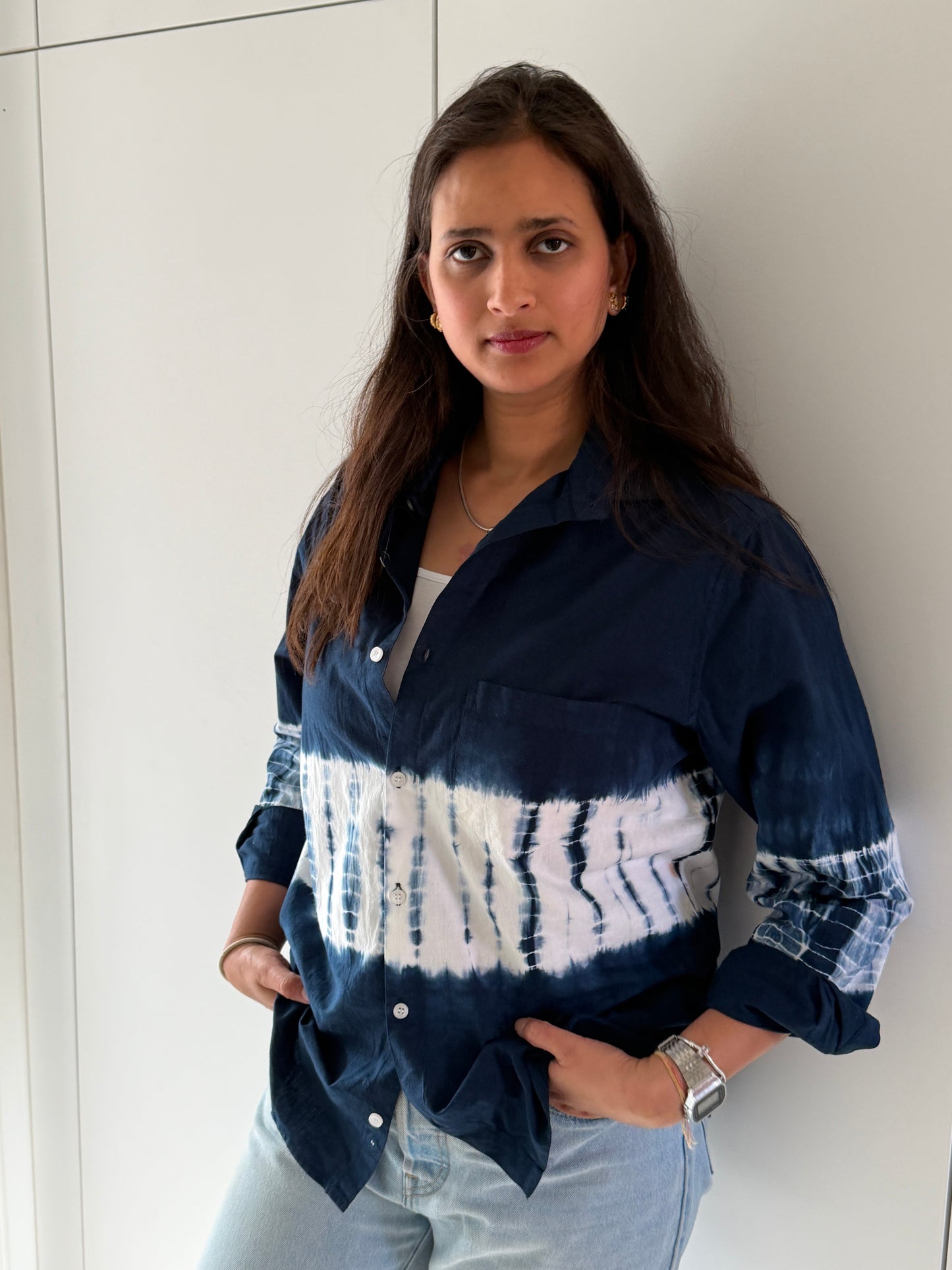 Oversize Full Sleeve Tie Dyed Shirt - Indigo