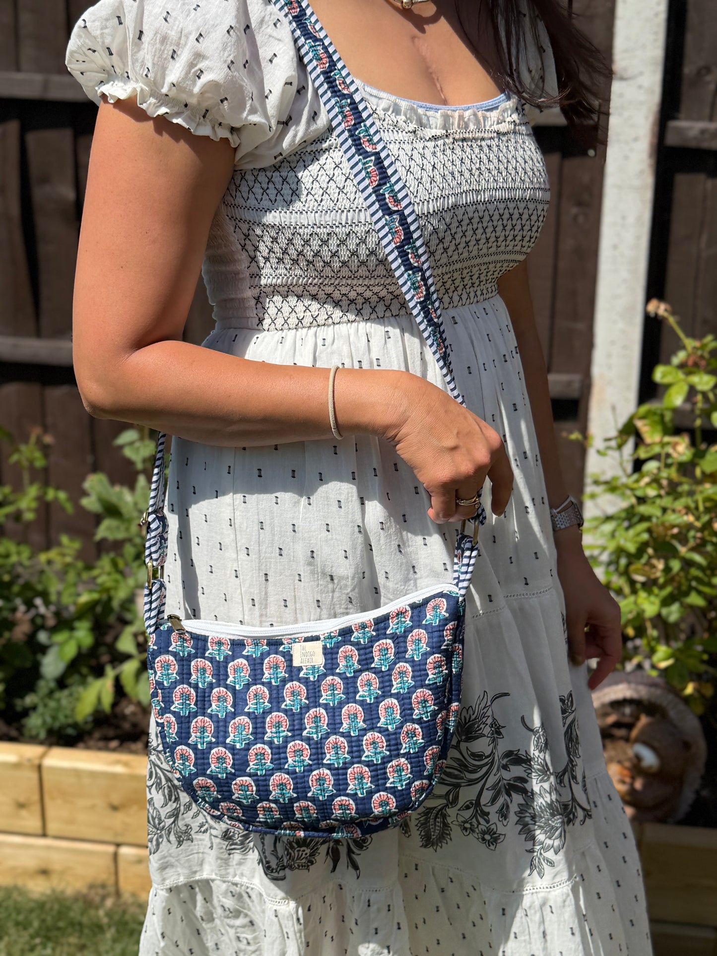 Indigo Buti Jaipur Half Moon Bag