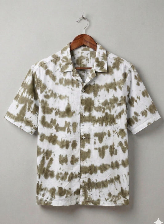Olive Green Tie Dye Shirt | 100% Cotton Button-Down, Artisan Streetwear