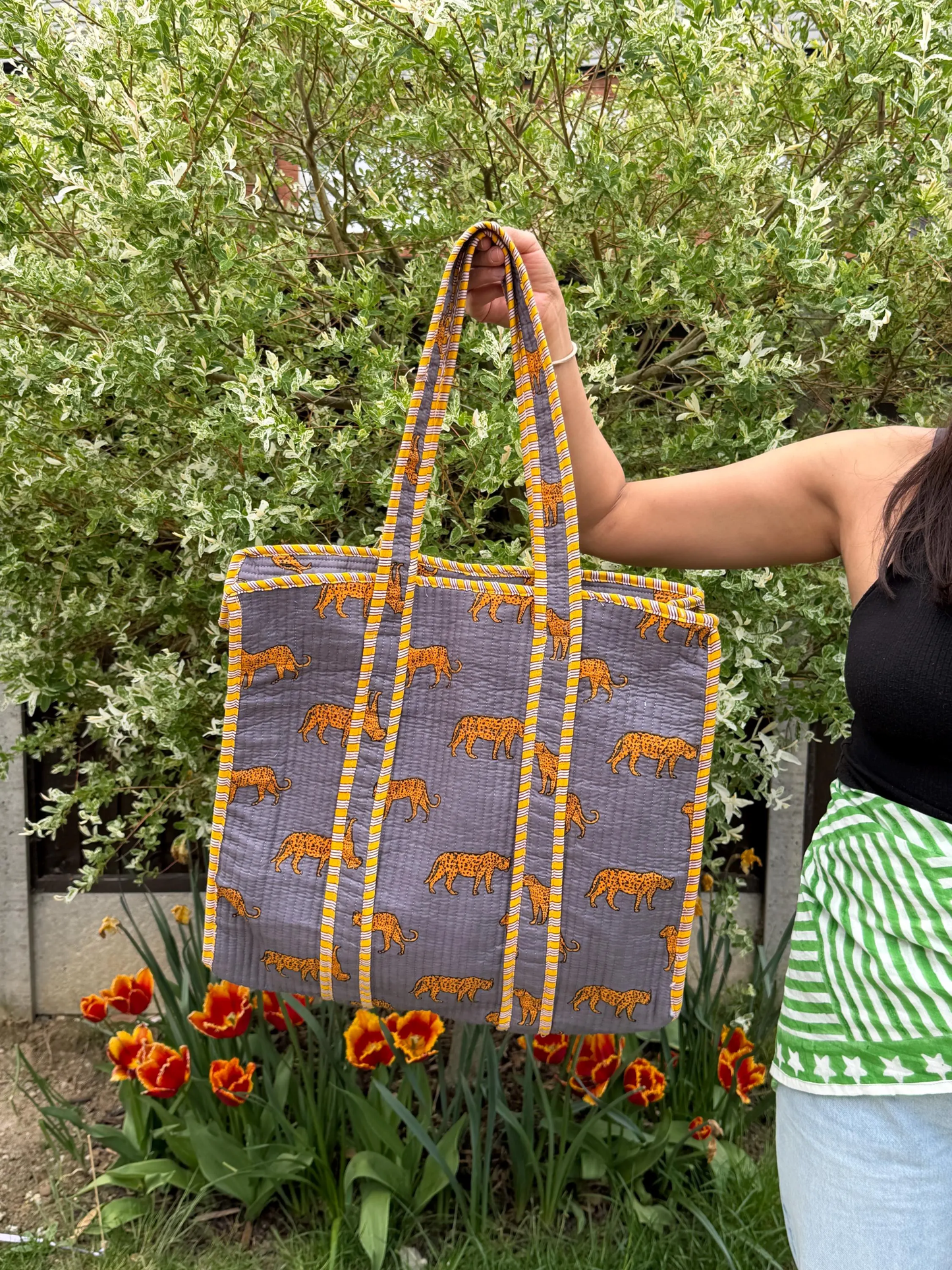 Leopard Quilted Cotton Tote Bag
