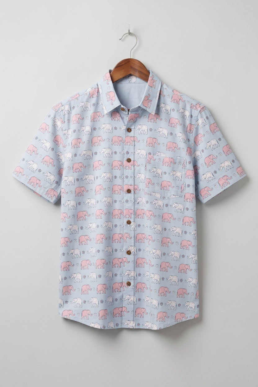 Elephant Cotton Candy Shirt - Handmade Block Print Shirt - Resort Wear - Unisex Style