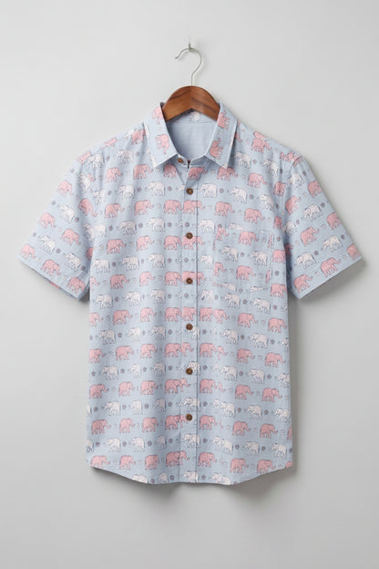 Elephant Cotton Candy Shirt - Handmade Block Print Shirt - Resort Wear - Unisex Style