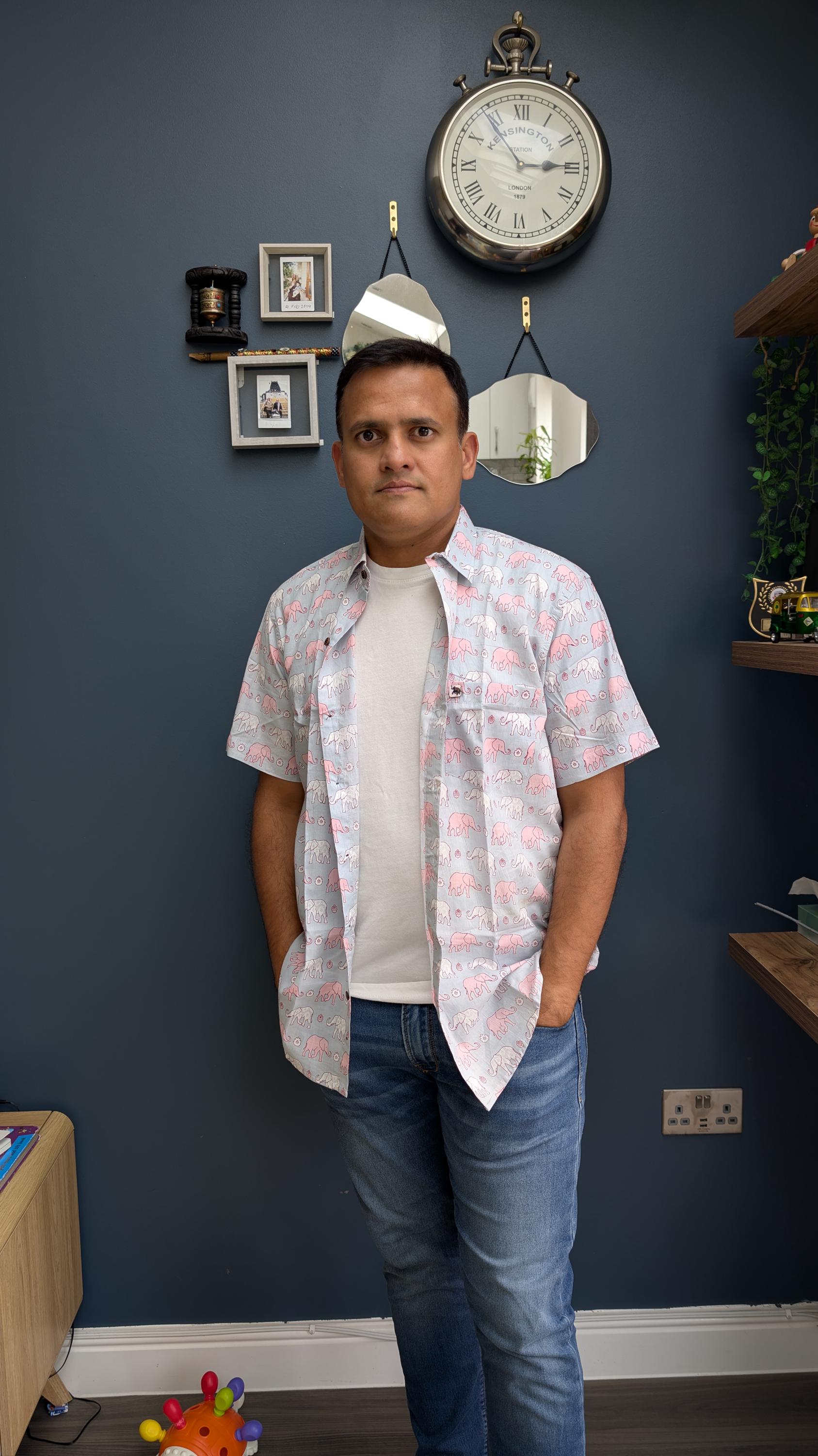 Elephant Cotton Candy Shirt - Handmade Block Print Shirt - Resort Wear - Unisex Style