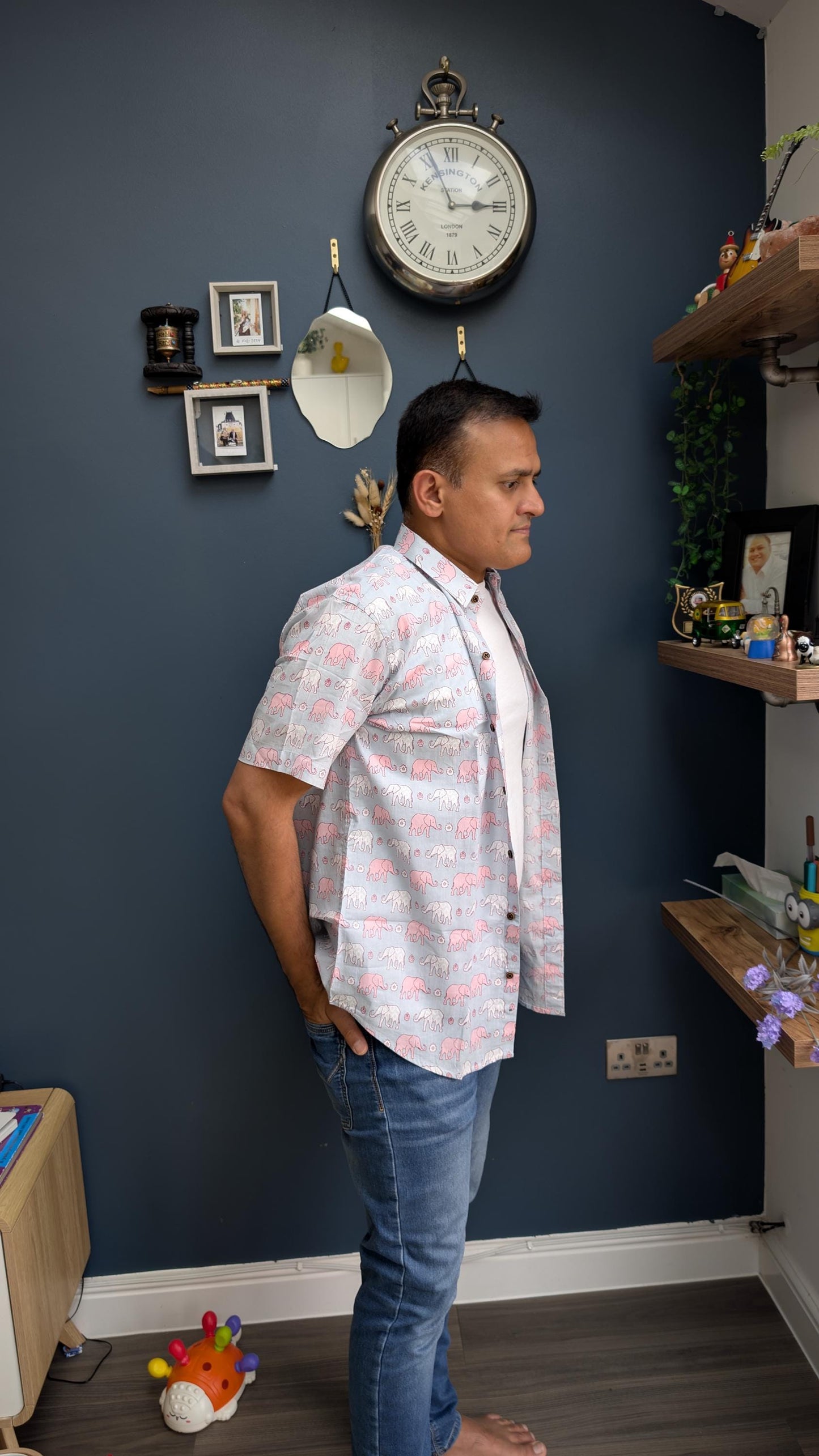 Elephant Cotton Candy Shirt - Handmade Block Print Shirt - Resort Wear - Unisex Style