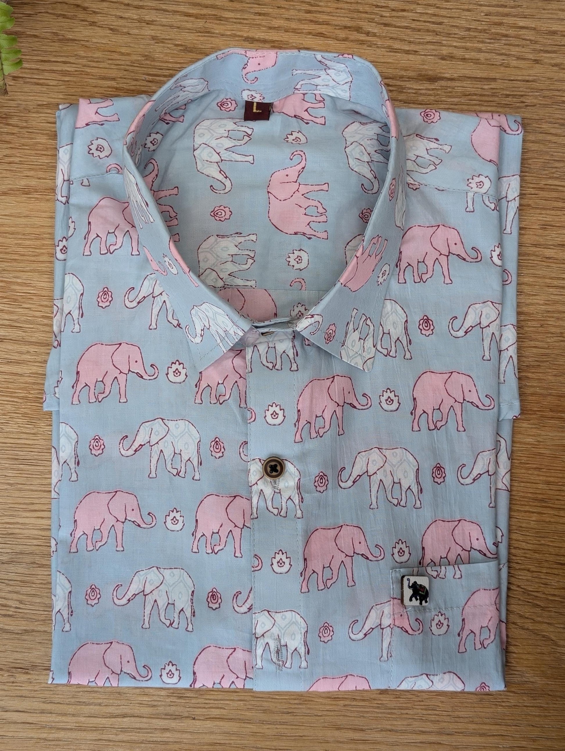 Elephant Cotton Candy Shirt - Handmade Block Print Shirt - Resort Wear - Unisex Style