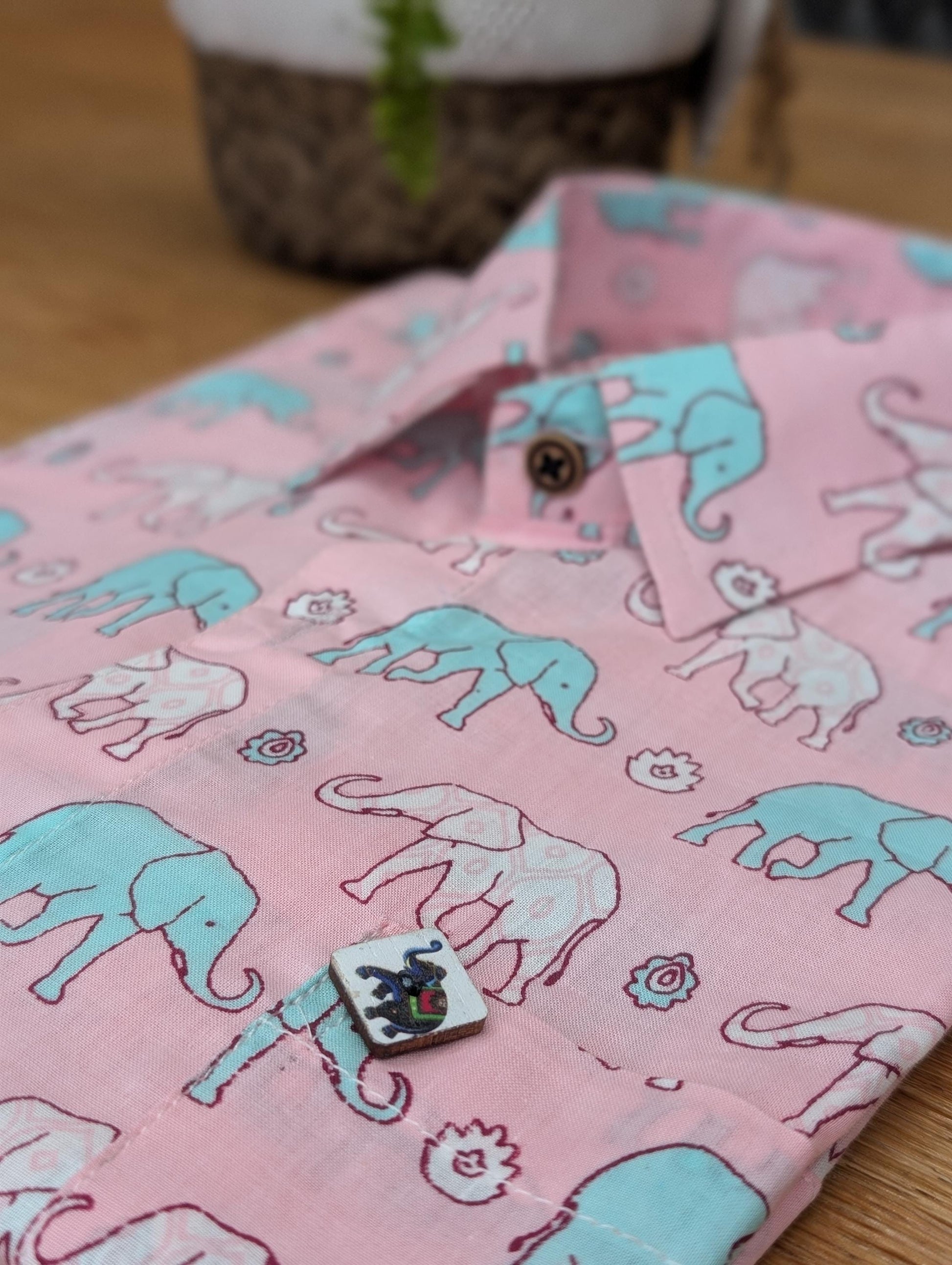 Elephant Cotton Candy Shirt - Handmade Block Print Shirt - Resort Wear - Unisex Style