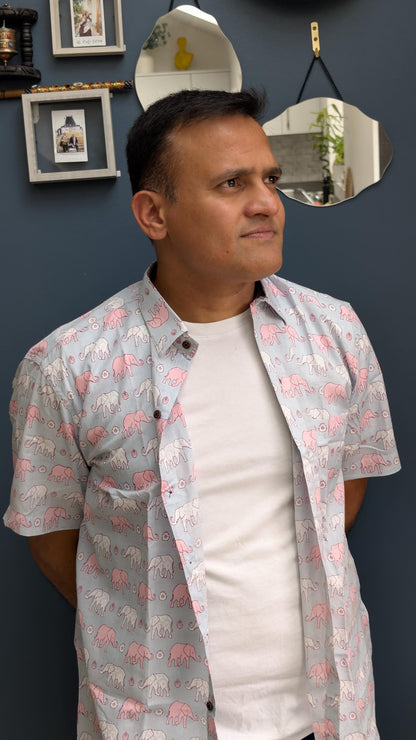 Elephant Cotton Candy Shirt - Handmade Block Print Shirt - Resort Wear - Unisex Style