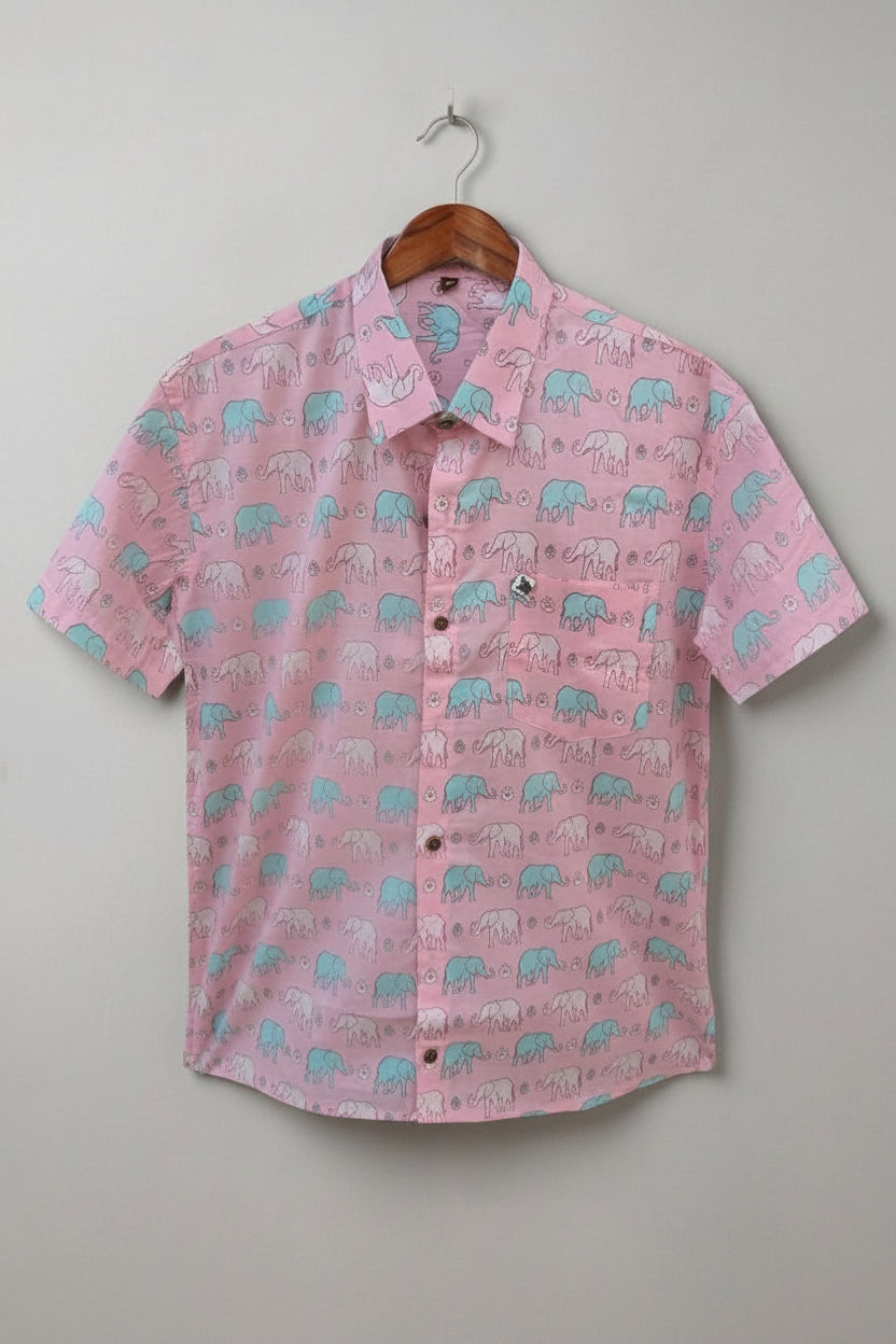 Elephant Cotton Candy Shirt - Handmade Block Print Shirt - Resort Wear - Unisex Style
