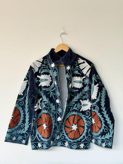 Embroidered Velvet Jacket  -  Bohemian Statement Velvet Coat | Free Size upto UK 16/18