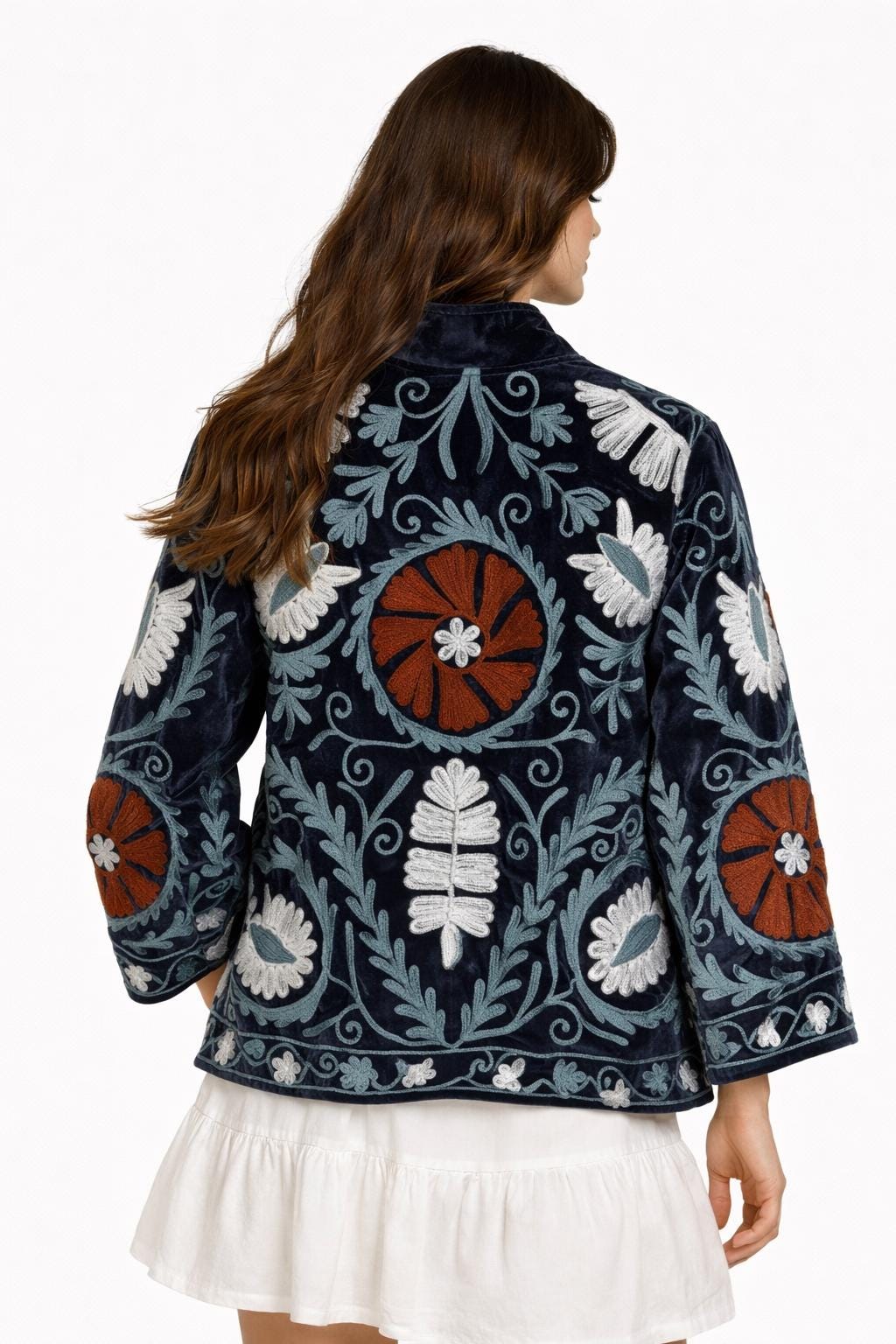Embroidered Velvet Jacket  -  Bohemian Statement Velvet Coat | Free Size upto UK 16/18