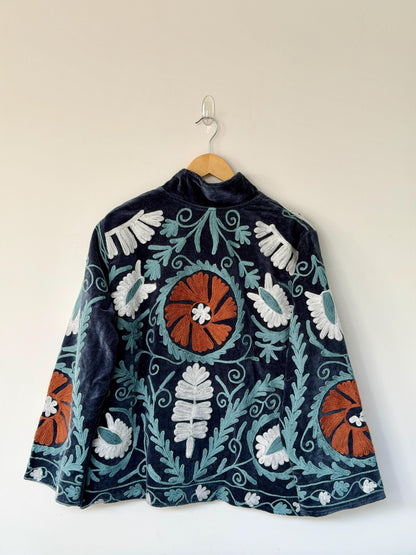 Embroidered Velvet Jacket  -  Bohemian Statement Velvet Coat | Free Size upto UK 16/18