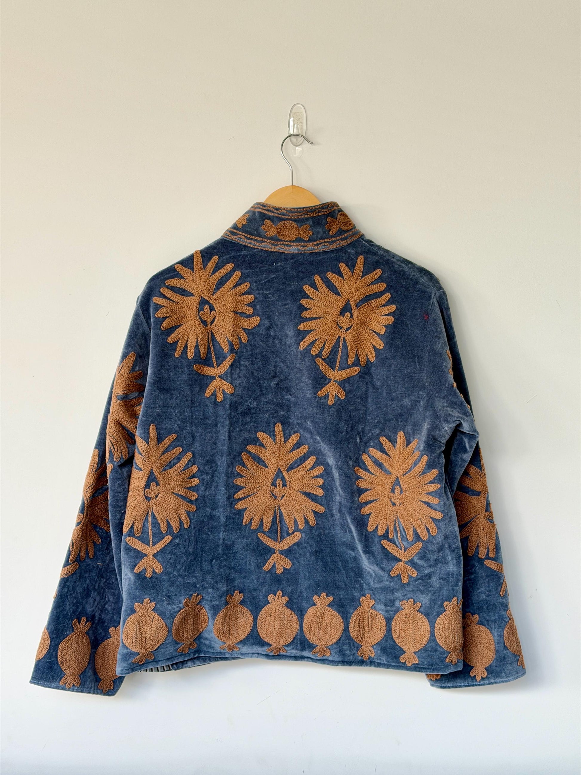 Embroidered Velvet Jacket – Earth & Ember Floral Pomegranate Motifs, Free Size