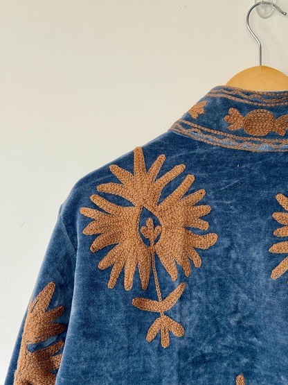 Embroidered Velvet Jacket – Earth & Ember Floral Pomegranate Motifs, Free Size