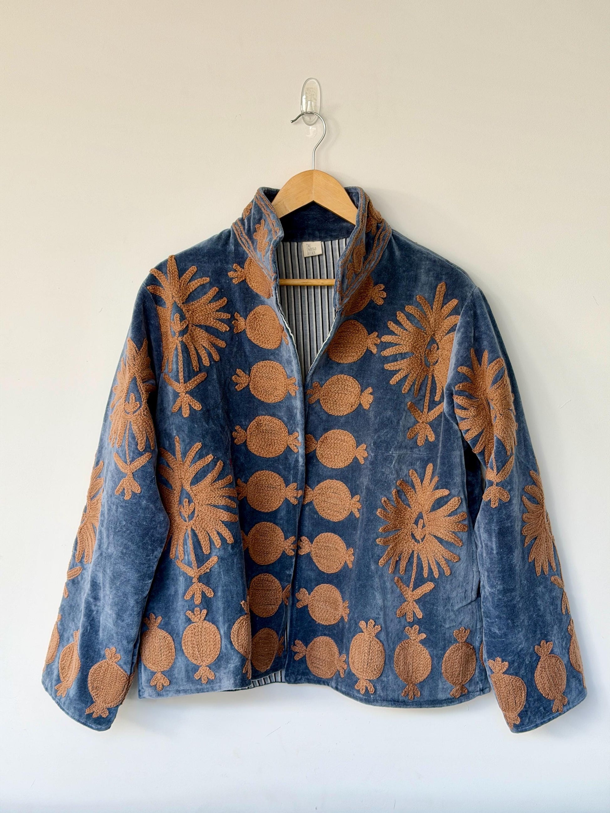 Embroidered Velvet Jacket – Earth & Ember Floral Pomegranate Motifs, Free Size