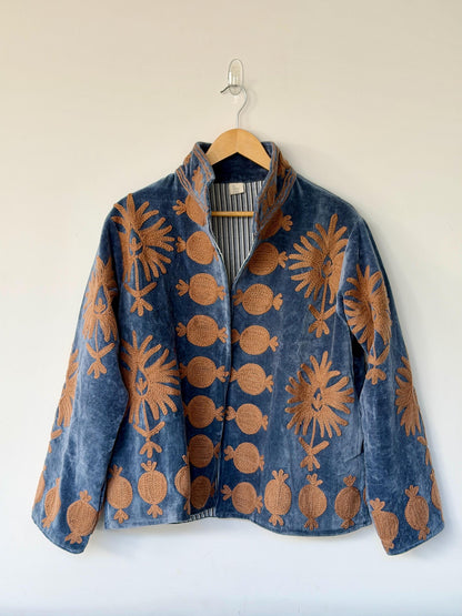 Embroidered Velvet Jacket – Earth & Ember Floral Pomegranate Motifs, Free Size