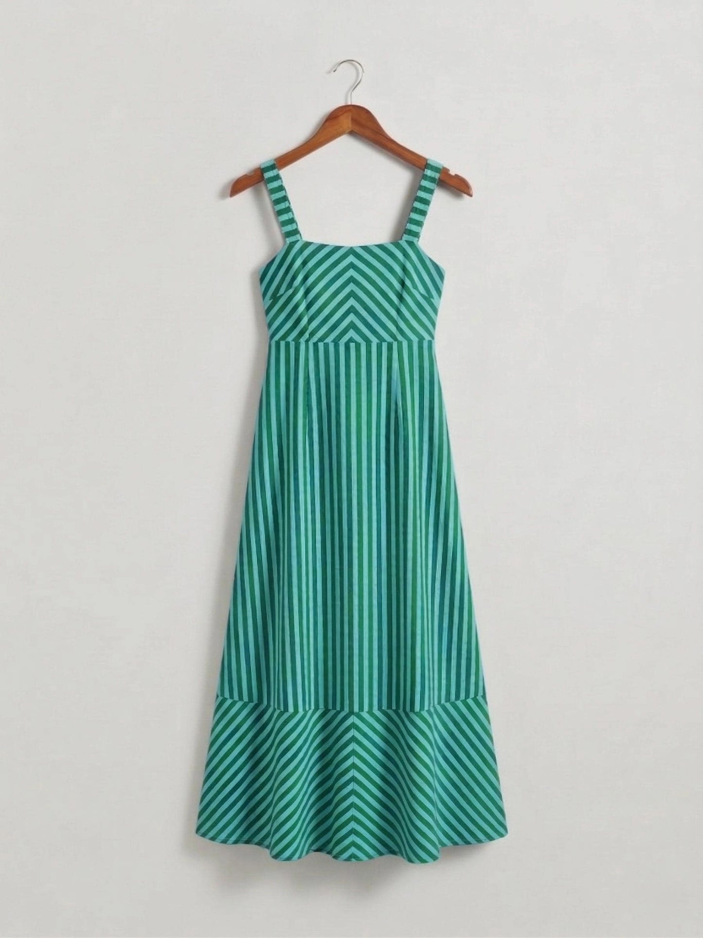 Emerald Clover Dress – Handmade block printed Cotton Maxi Dress | Green Stripes