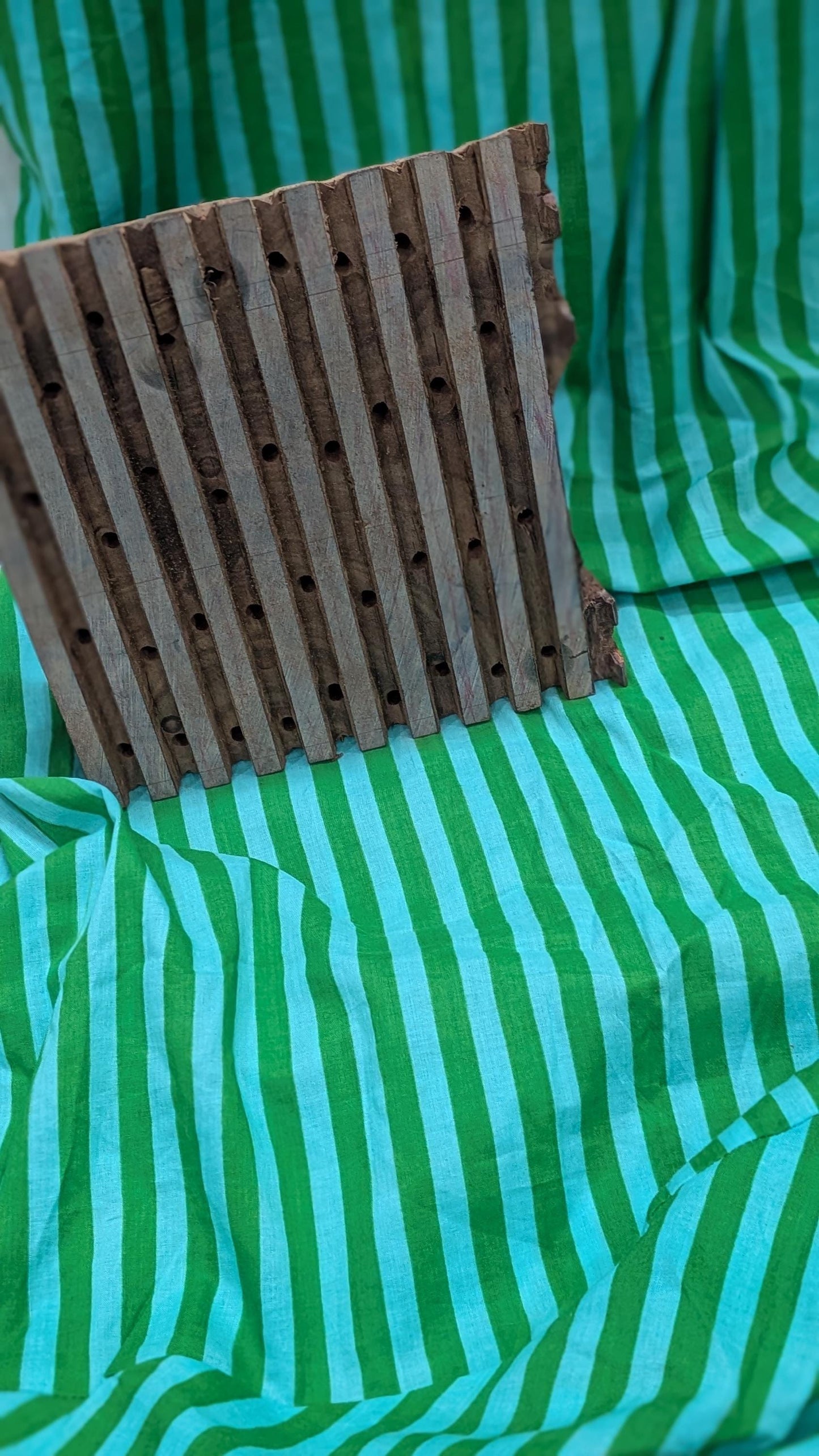 Emerald Clover Dress – Handmade block printed Cotton Maxi Dress | Green Stripes