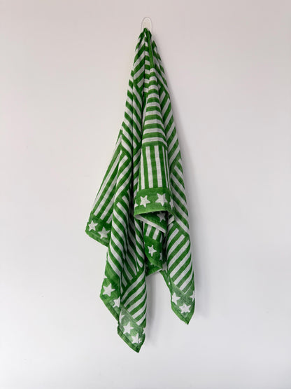 Emerald Star - Oversized Hand Block Printed Scarf – Large Square Cotton Wrap for Women
