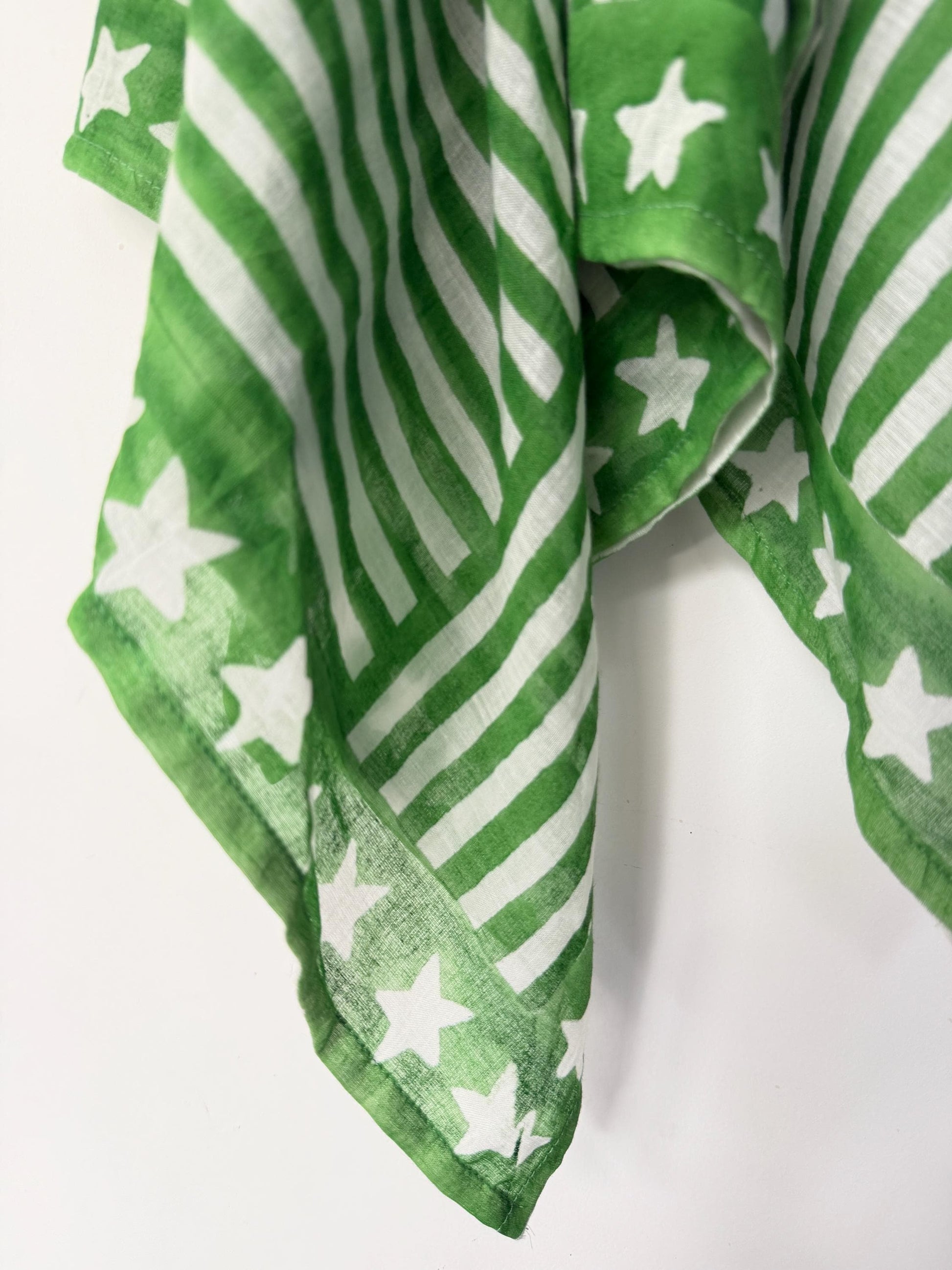 Emerald Star - Oversized Hand Block Printed Scarf – Large Square Cotton Wrap for Women