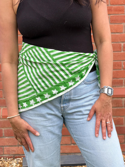 Emerald Star - Oversized Hand Block Printed Scarf – Large Square Cotton Wrap for Women
