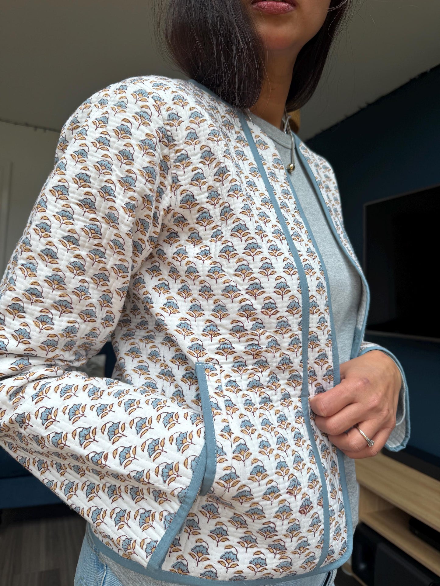 Hand Block Print Cotton Quilted Jacket | UK Designed, Indian Artisan Made