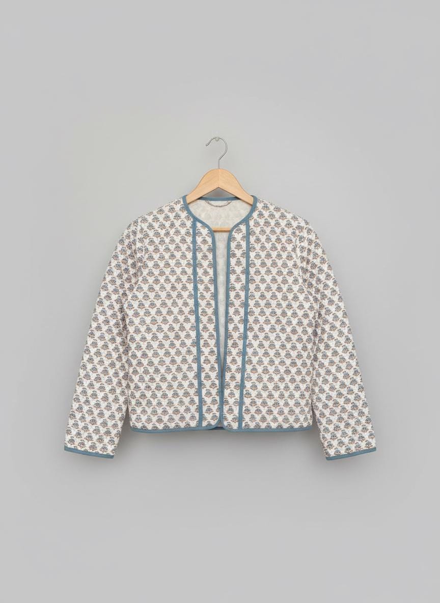 Hand Block Print Cotton Quilted Jacket | UK Designed, Indian Artisan Made