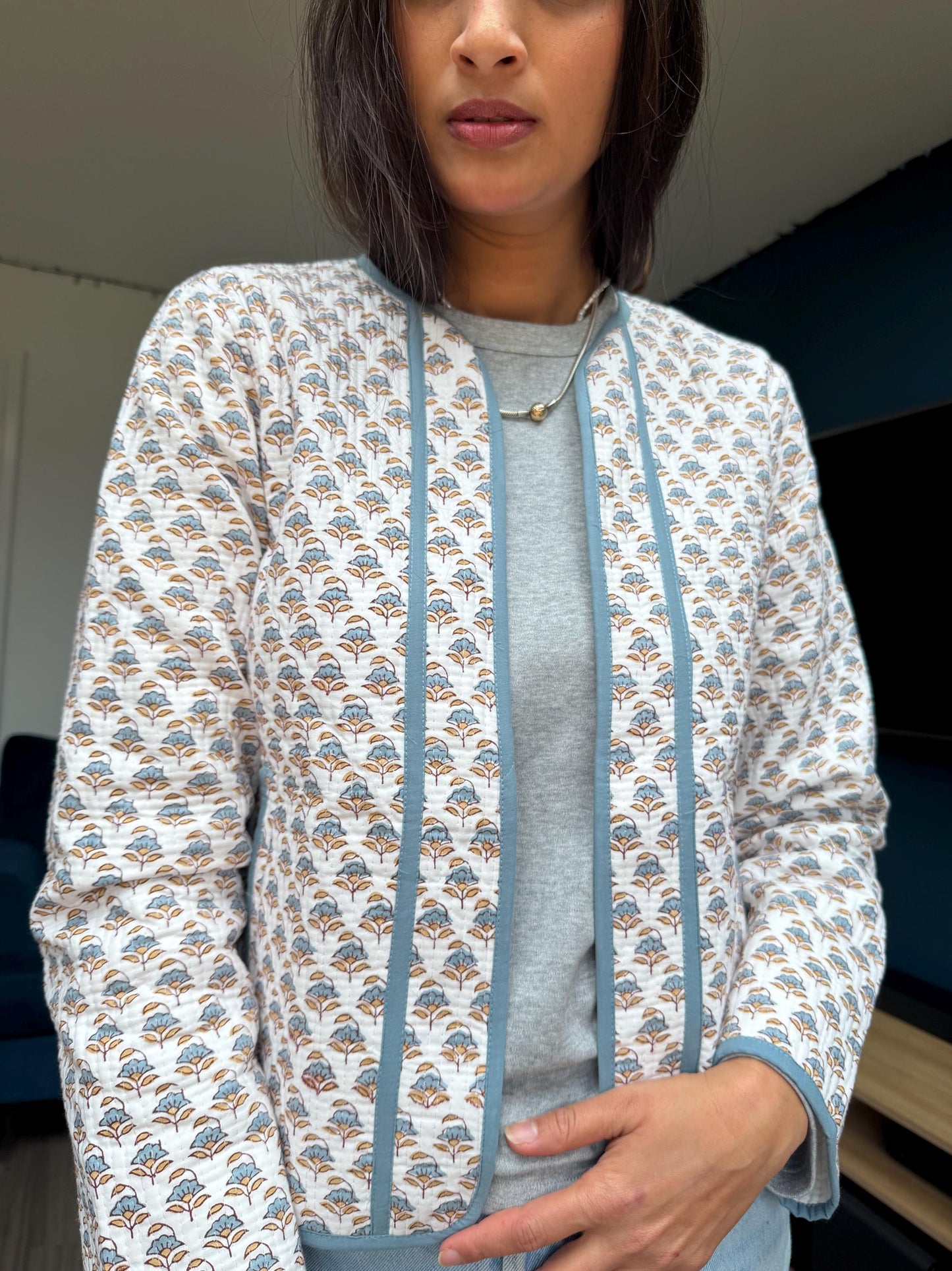 Hand Block Print Cotton Quilted Jacket | UK Designed, Indian Artisan Made