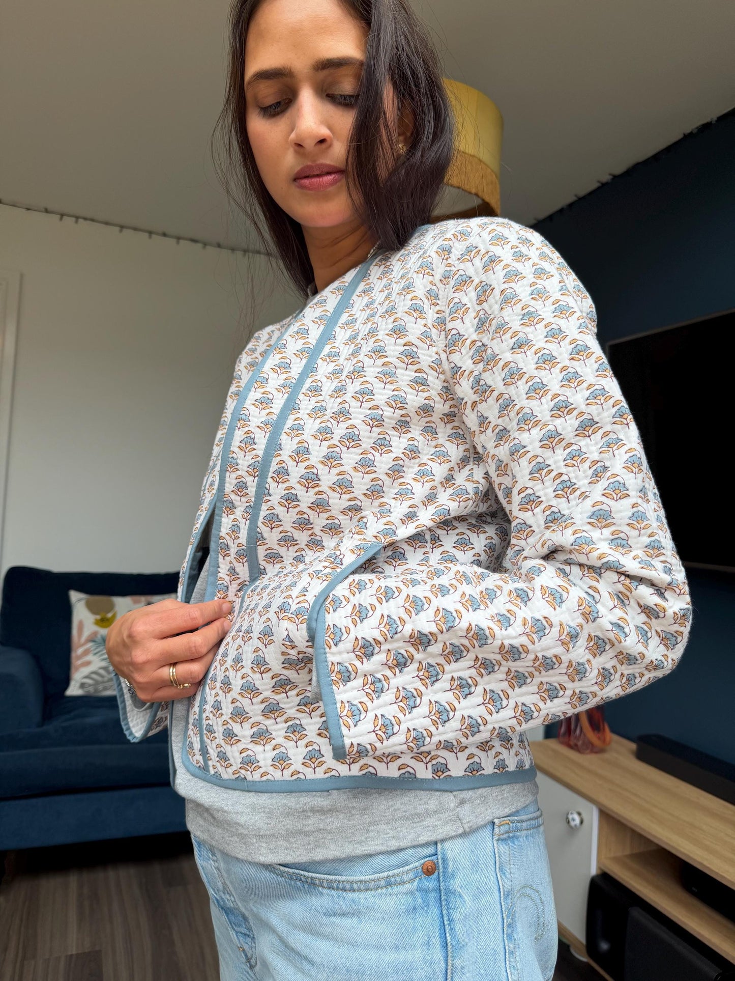 Hand Block Print Cotton Quilted Jacket | UK Designed, Indian Artisan Made