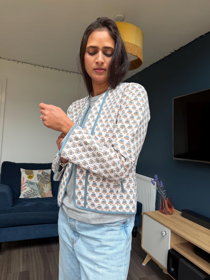 Hand Block Print Cotton Quilted Jacket | UK Designed, Indian Artisan Made
