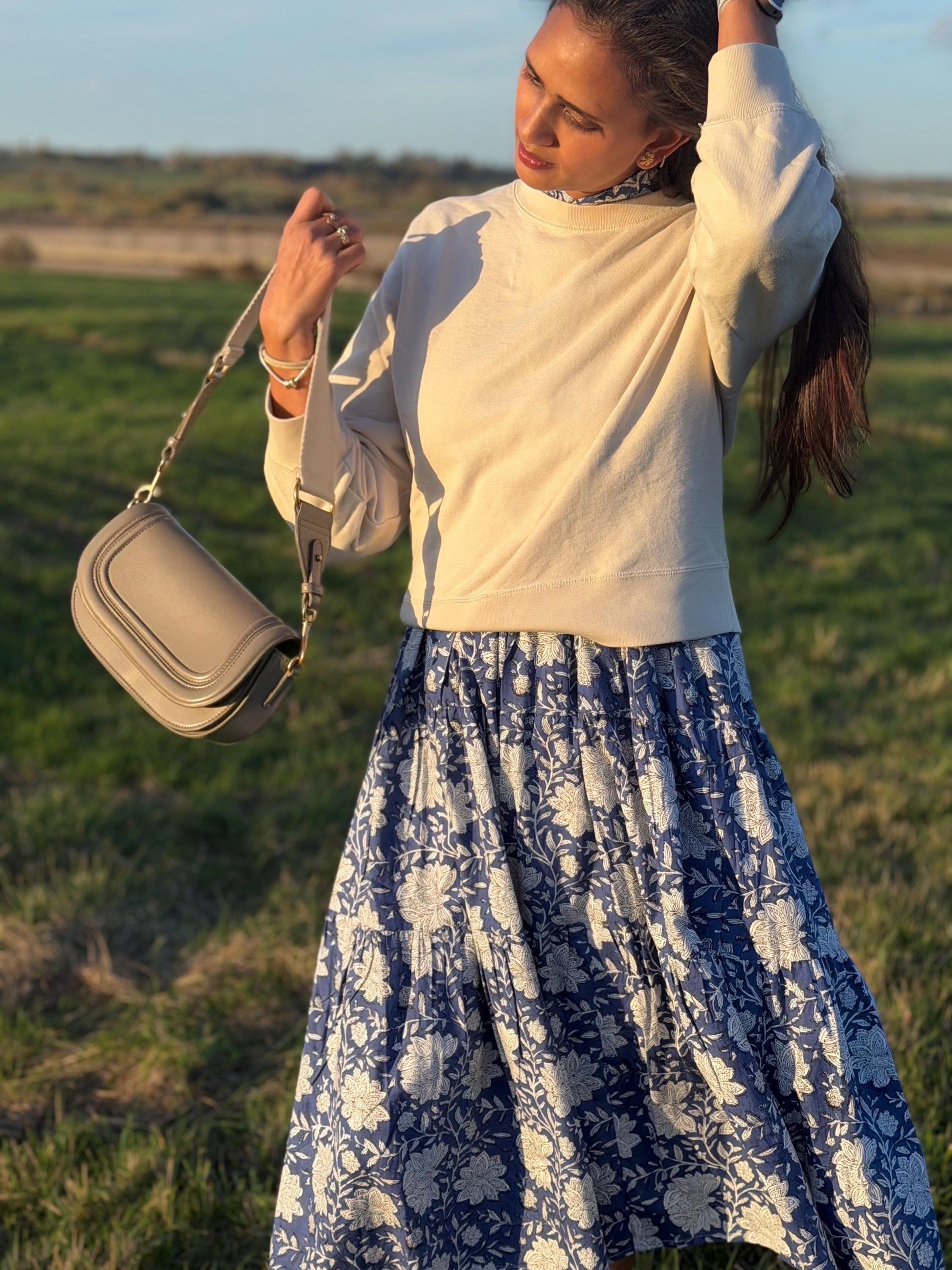 Hand Block Printed Cotton Maxi Dress - Ruffle Collar | Artisan Made for Winter and Spring