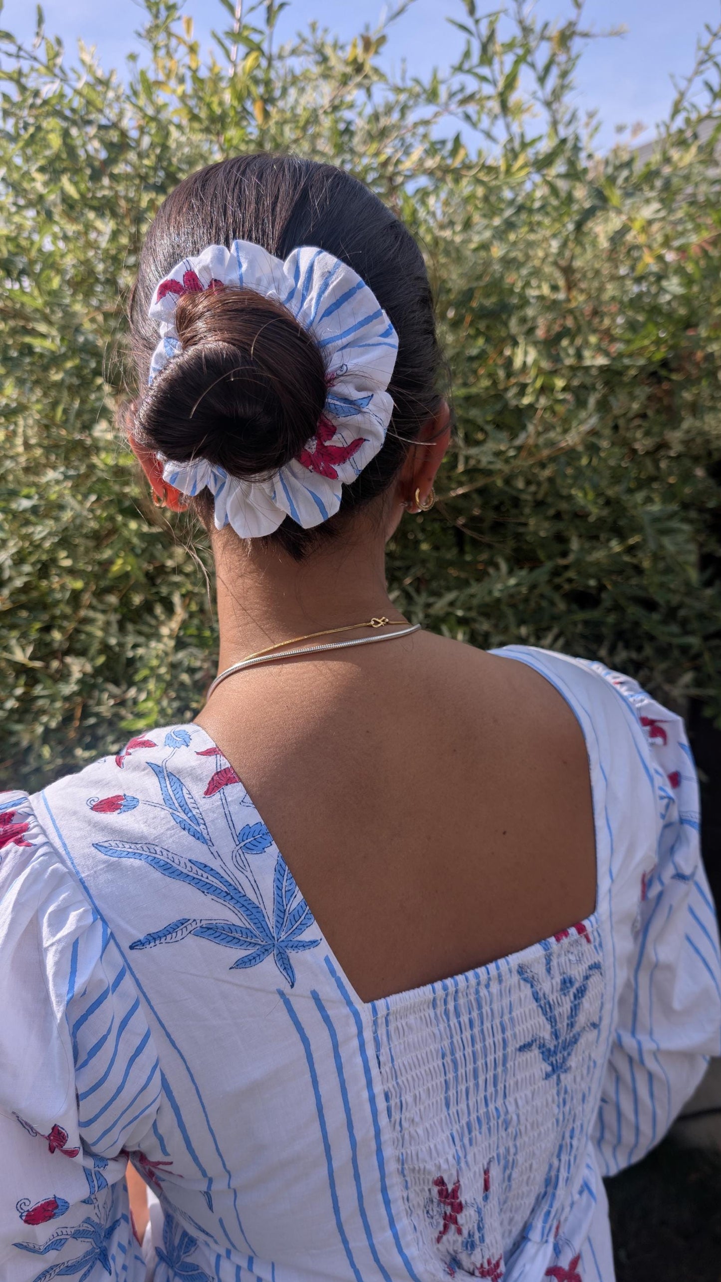 Hand Block Printed Spring Garden Maxi Dress with  matching Scrunchie - Cotton dress, Artisan Made