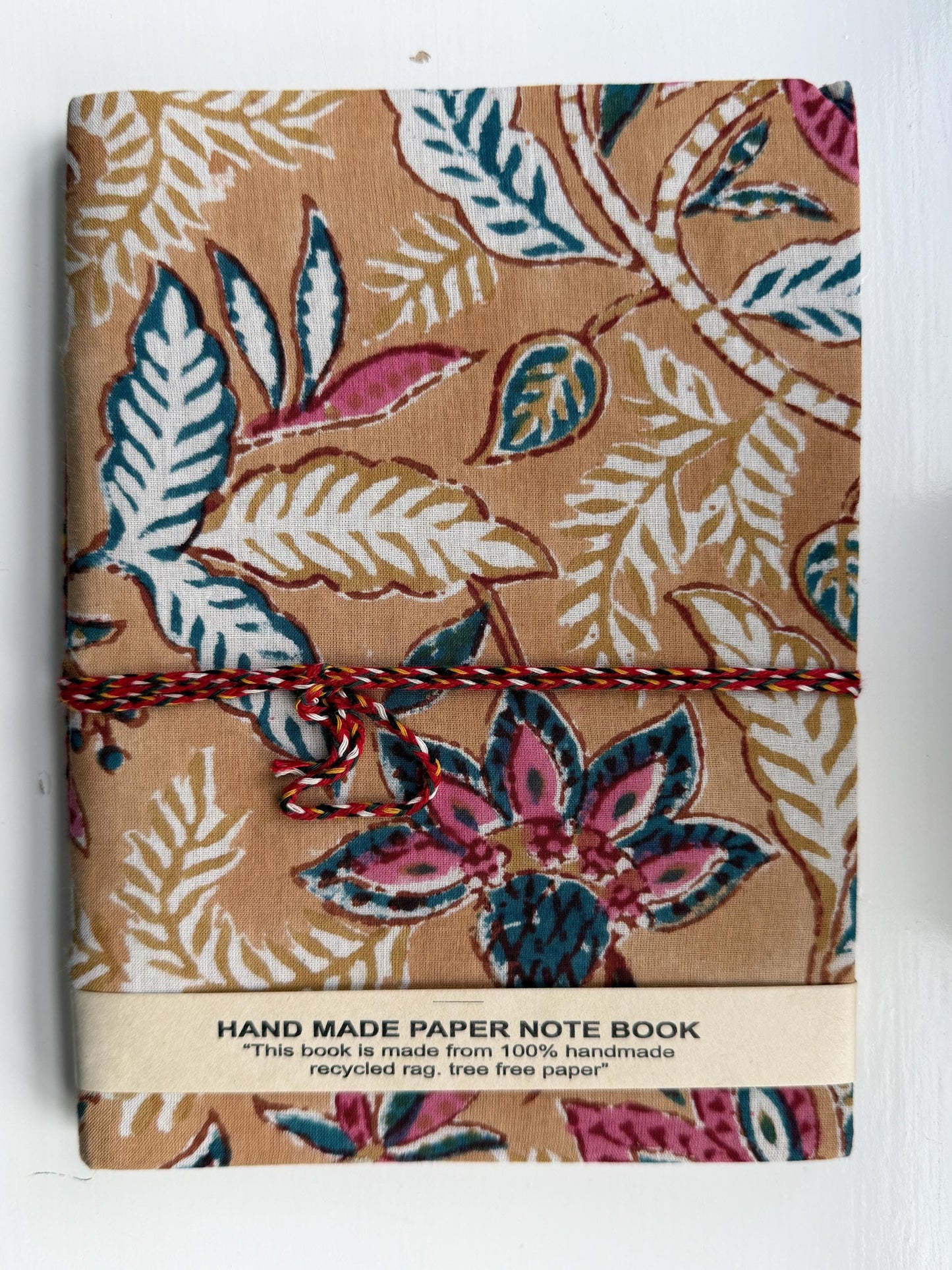 Handmade Journals, Pure Cotton, Floral Block Print, Recycled Paper, Thread Tie