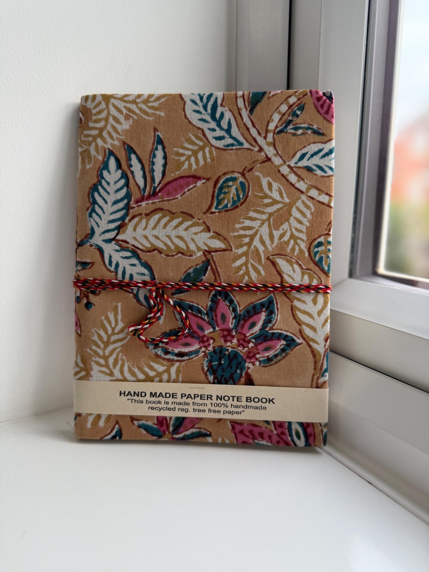 Handmade Journals, Pure Cotton, Floral Block Print, Recycled Paper, Thread Tie