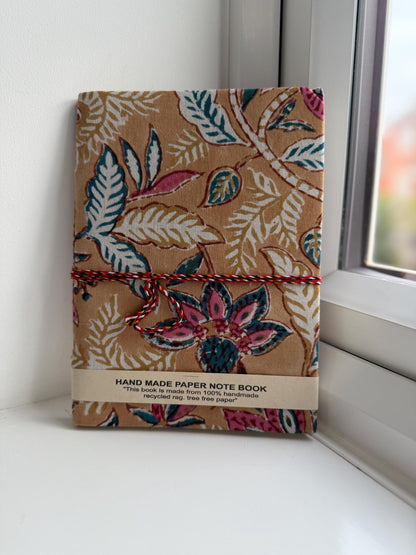 Handmade Journals, Pure Cotton, Floral Block Print, Recycled Paper, Thread Tie