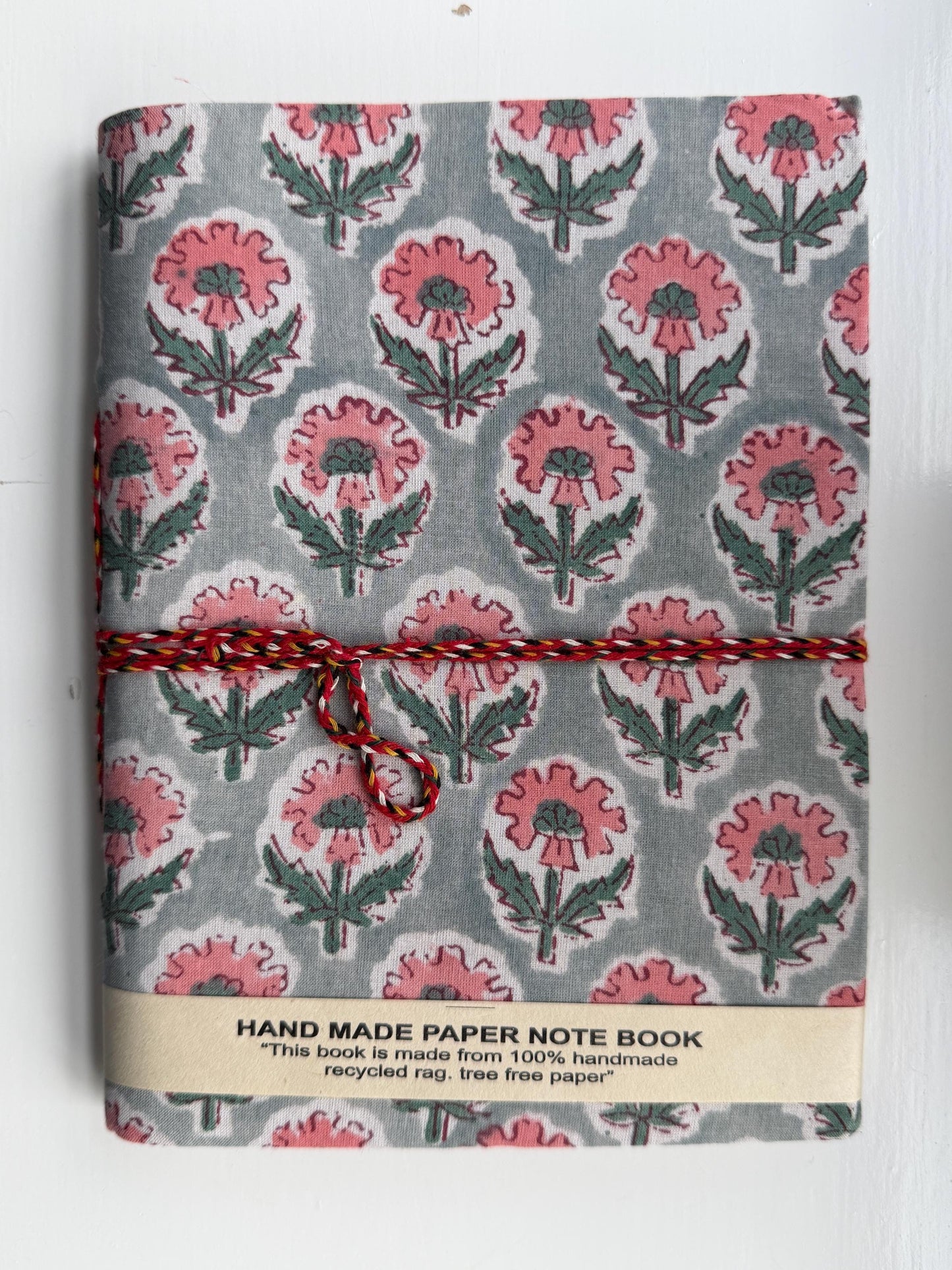 Handmade Journals, Pure Cotton, Floral Block Print, Recycled Paper, Thread Tie