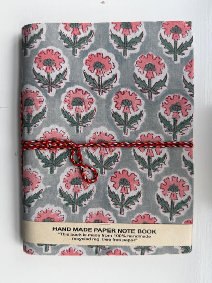 Handmade Journals, Pure Cotton, Floral Block Print, Recycled Paper, Thread Tie