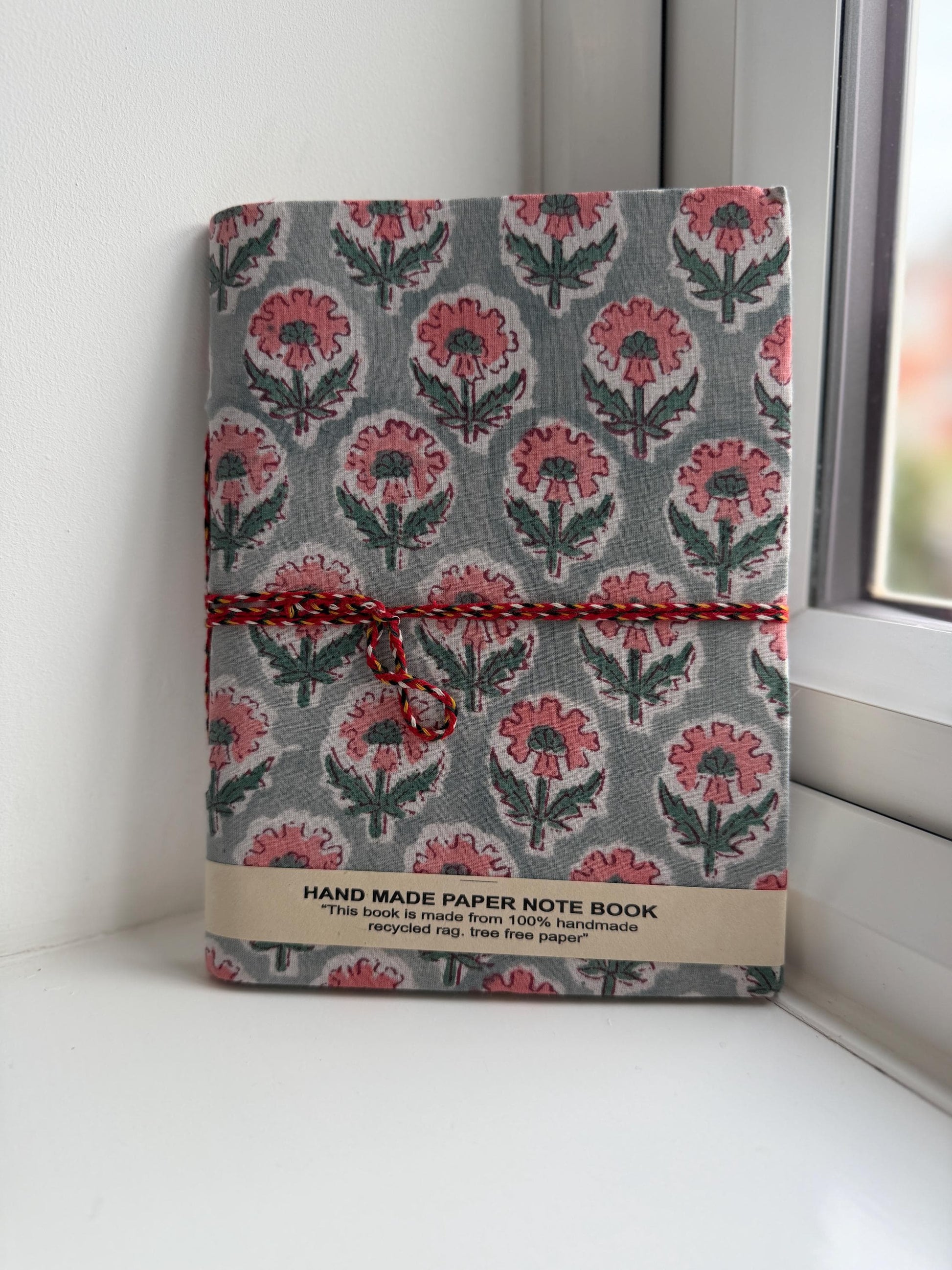 Handmade Journals, Pure Cotton, Floral Block Print, Recycled Paper, Thread Tie