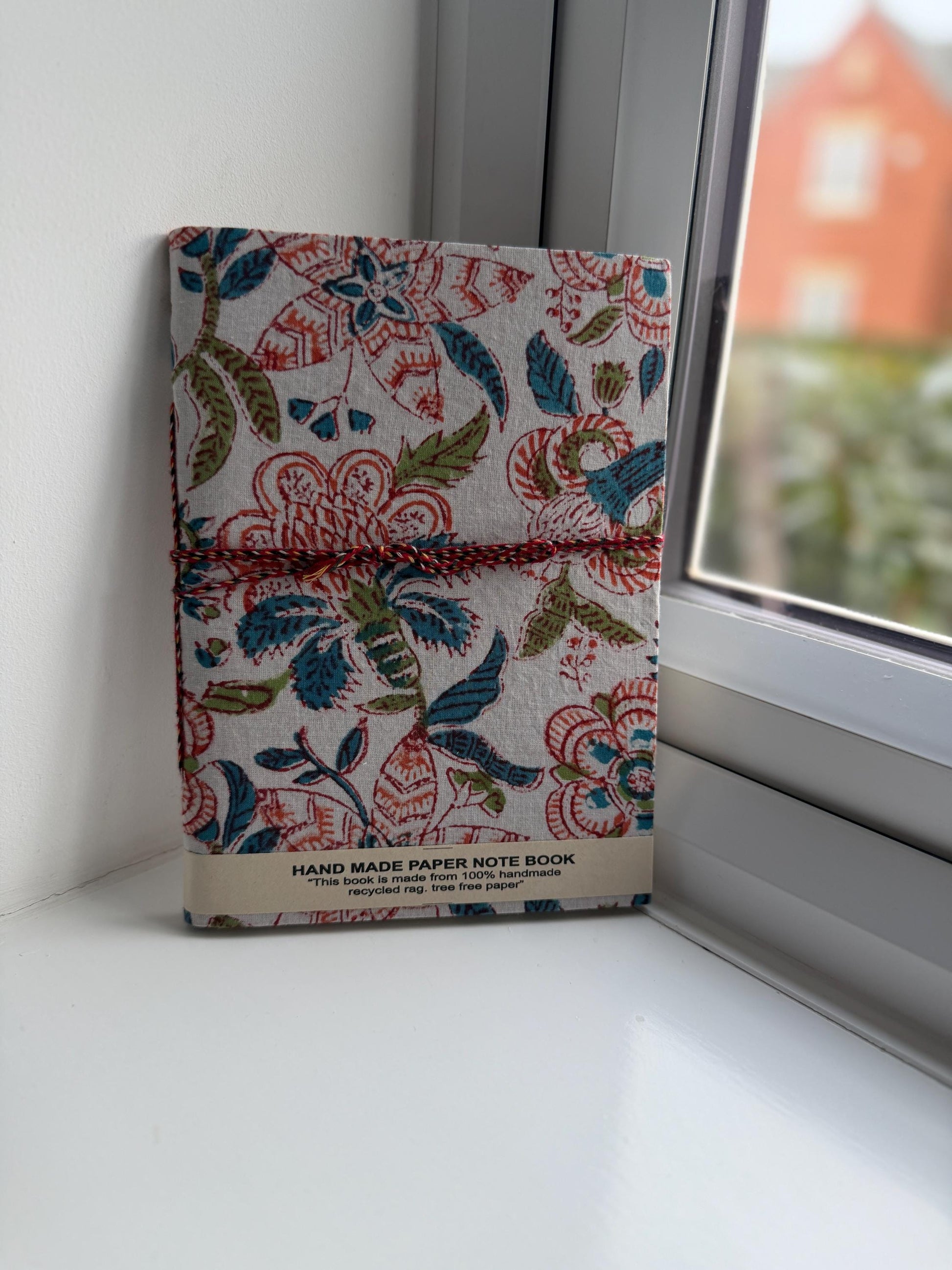 Handmade Journals, Pure Cotton, Flower Block Print, Recycled Paper, Thread Tie