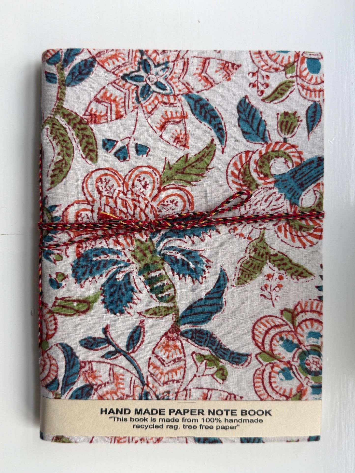 Handmade Journals, Pure Cotton, Flower Block Print, Recycled Paper, Thread Tie