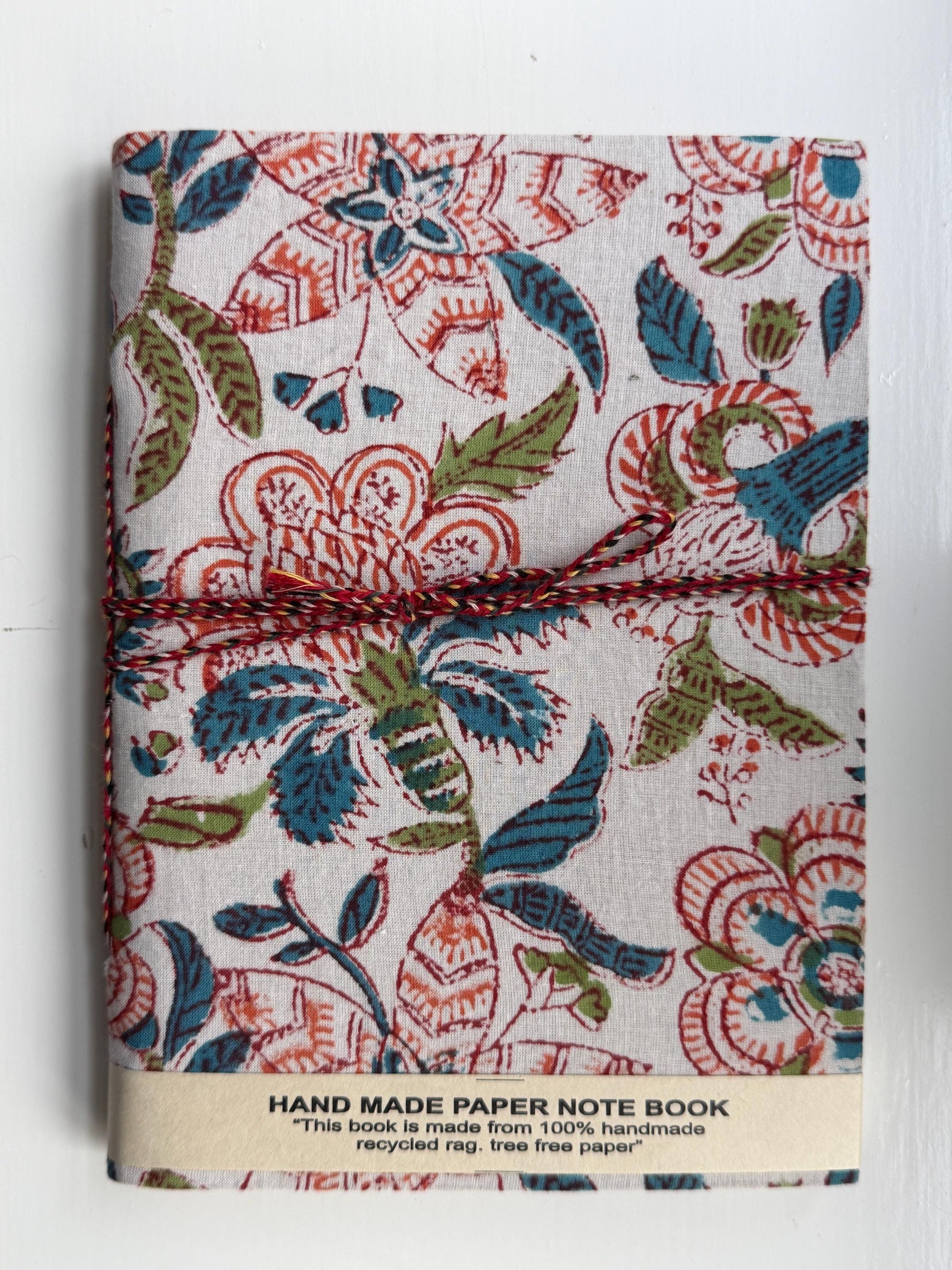 Handmade Journals, Pure Cotton, Flower Block Print, Recycled Paper, Thread Tie