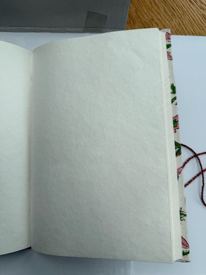 Handmade Journals, Pure Cotton, Wood Block Print, Recycled Paper, Thread Tie | 9x6 Floral