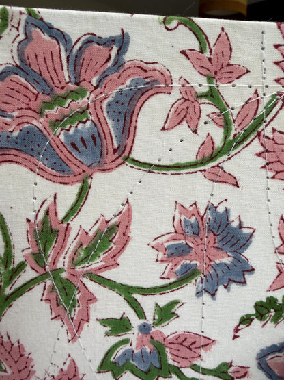 Handmade Journals, Pure Cotton, Wood Block Print, Recycled Paper, Thread Tie | 9x6 Floral
