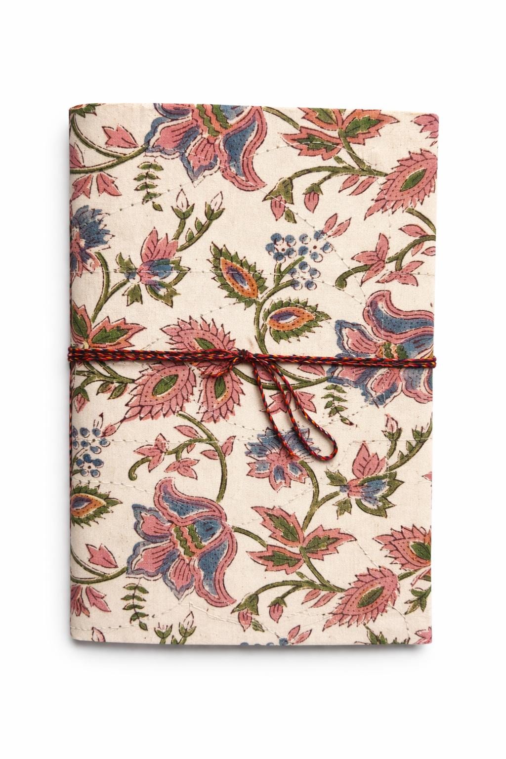 Handmade Journals, Pure Cotton, Wood Block Print, Recycled Paper, Thread Tie | 9x6 Floral