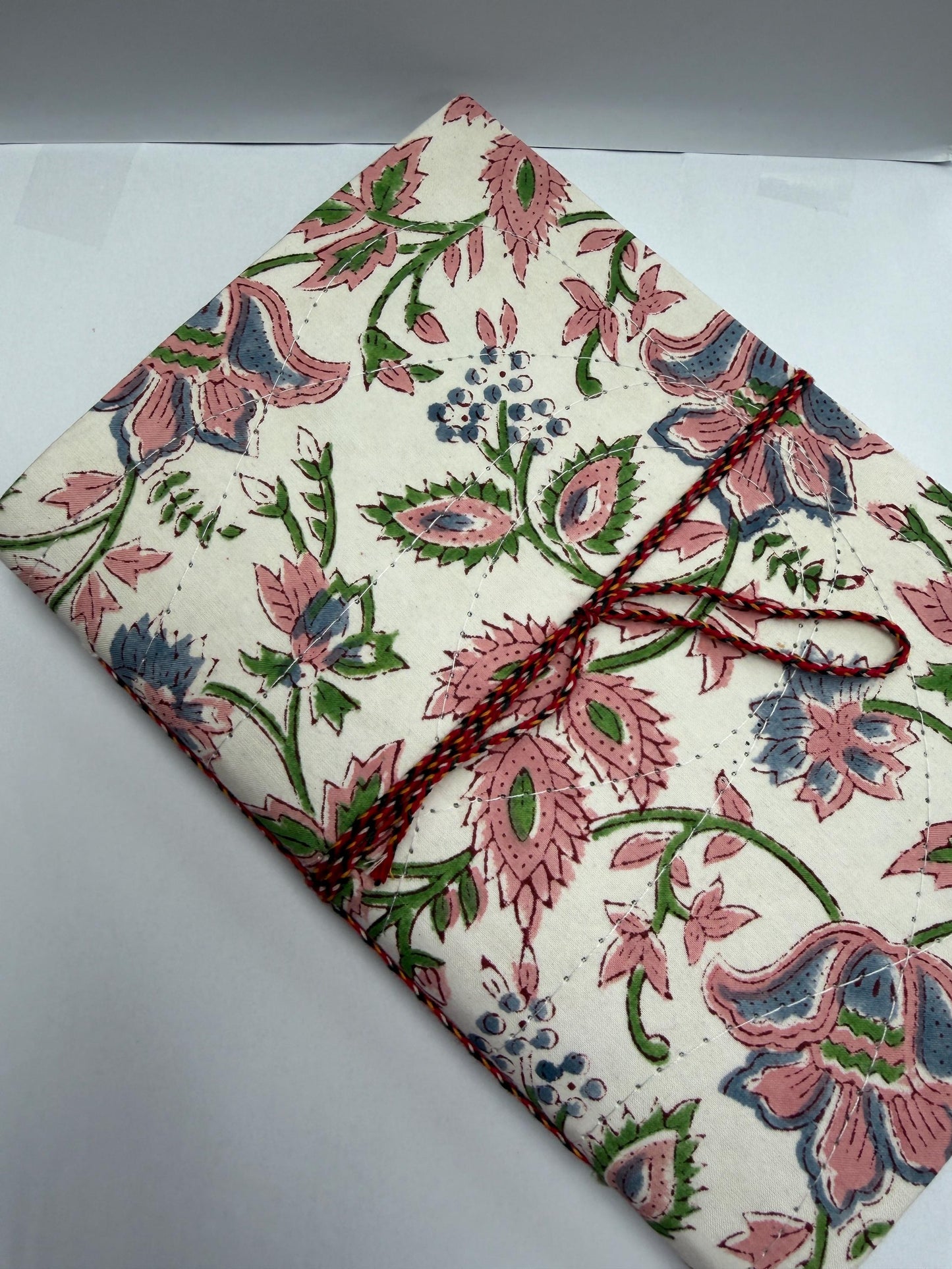 Handmade Journals, Pure Cotton, Wood Block Print, Recycled Paper, Thread Tie | 9x6 Floral