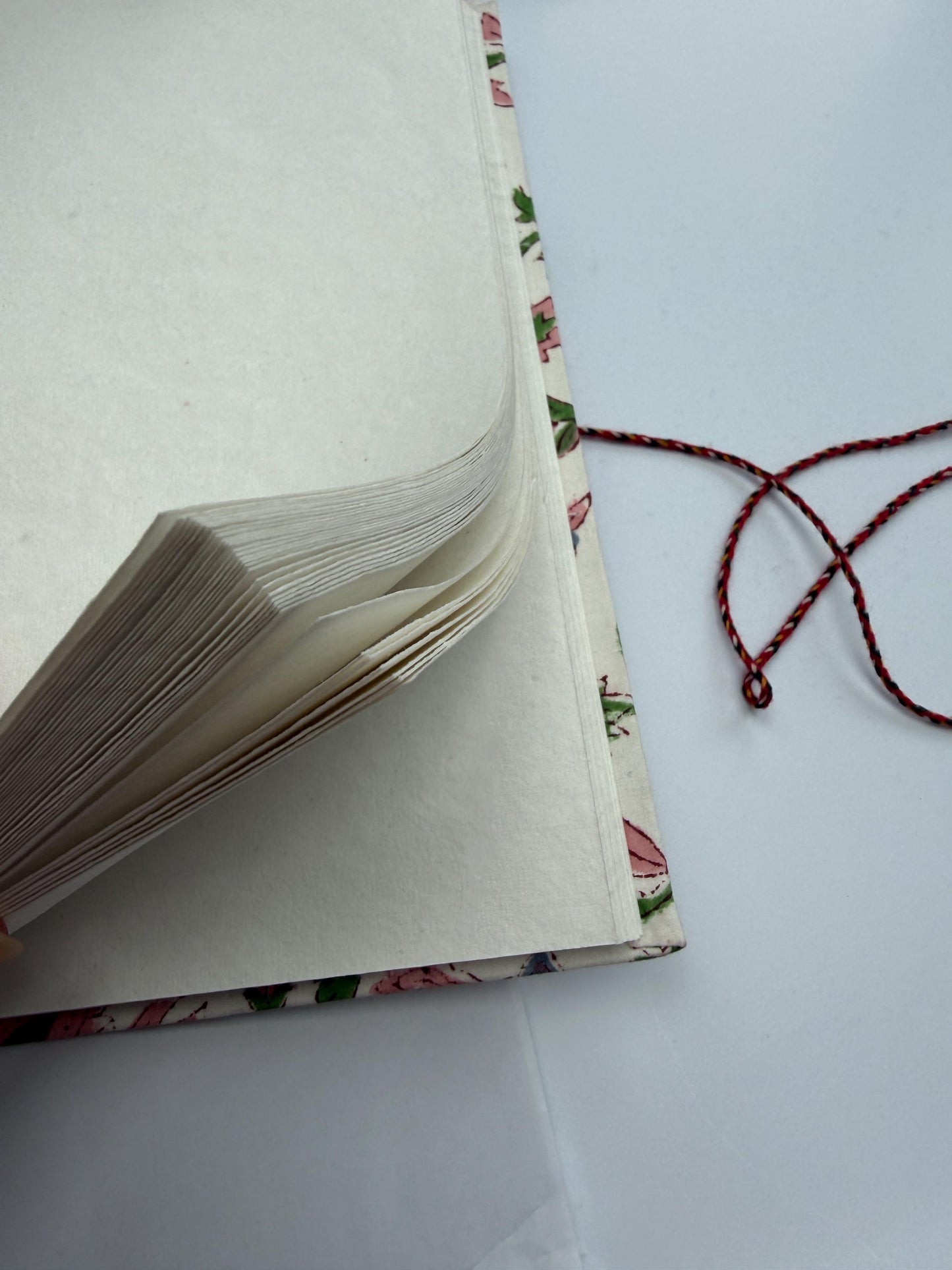Handmade Journals, Pure Cotton, Wood Block Print, Recycled Paper, Thread Tie | 9x6 Floral