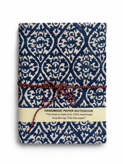 Handmade Journals, Pure Cotton, Wood Block Print, Recycled Paper, Thread Tie | 9x6 Pattern
