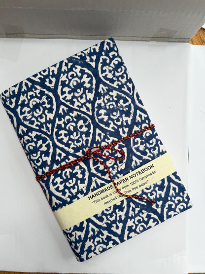 Handmade Journals, Pure Cotton, Wood Block Print, Recycled Paper, Thread Tie | 9x6 Pattern